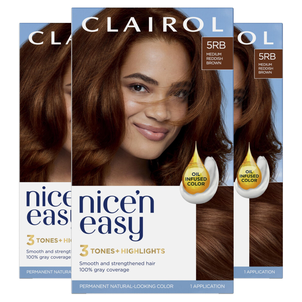 Clairol Nice'n Easy Permanent Hair Dye  5RB Medium Reddish Brown Hair Color  Pack of 3