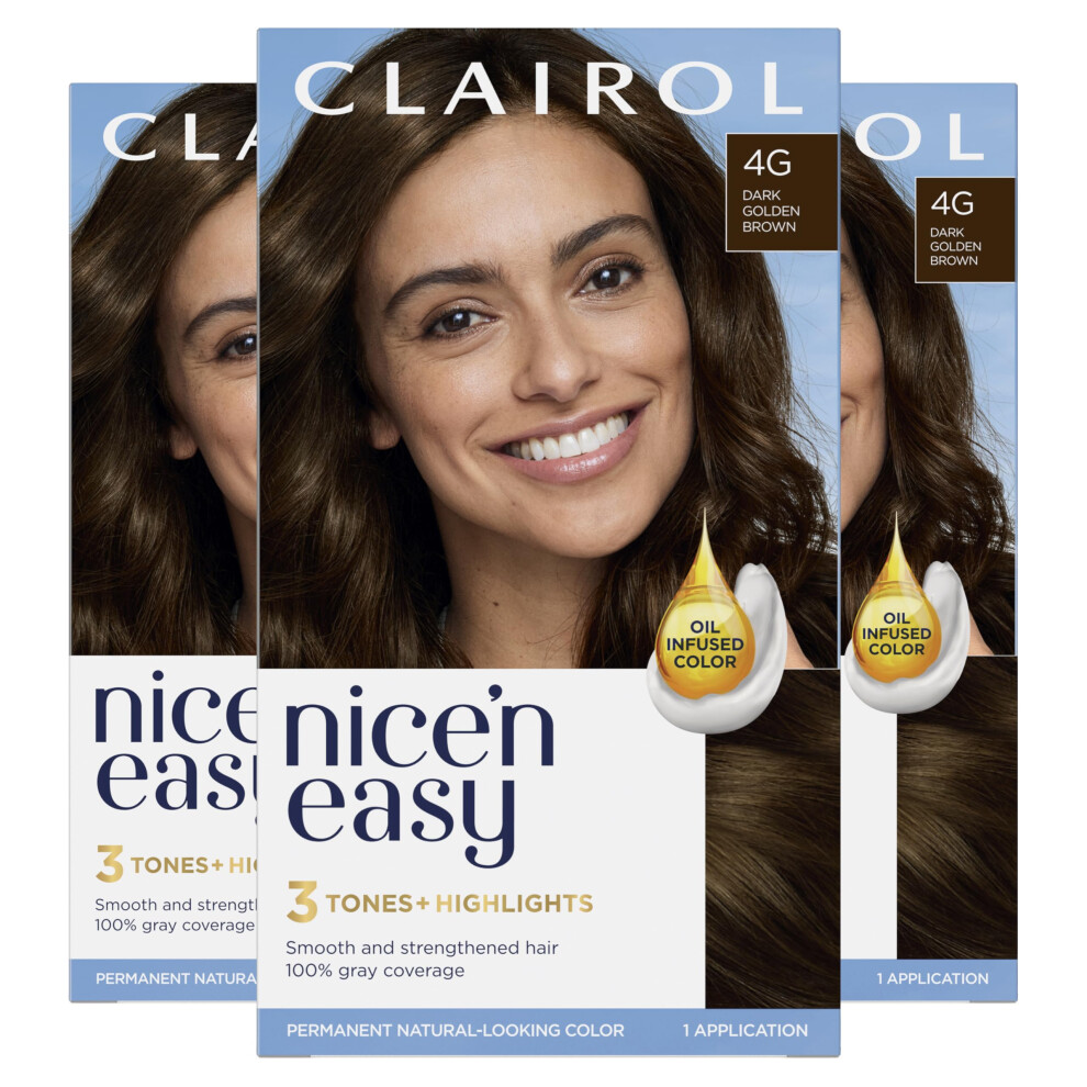 Clairol Nice'n Easy Permanent Hair Dye  4G Dark Golden Brown Hair Color  Pack of 3