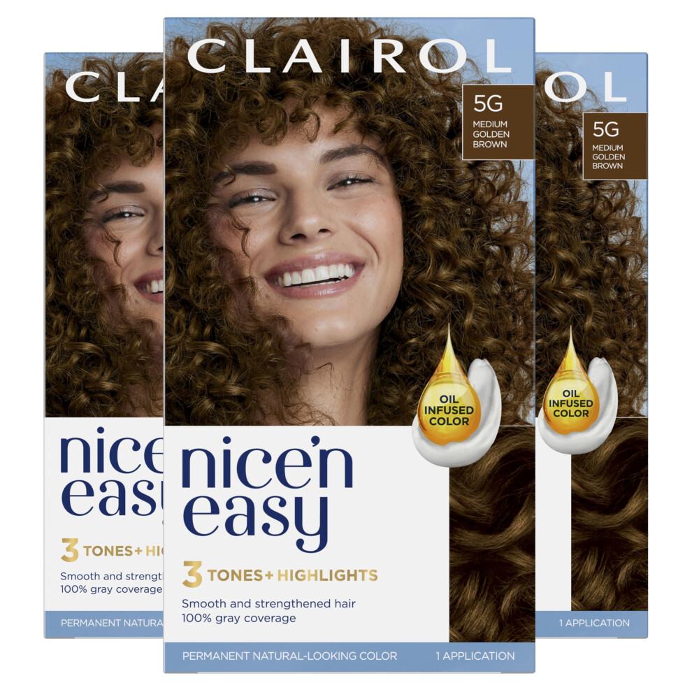 Clairol Nice'n Easy Permanent Hair Dye  5G Medium Golden Brown Hair Color  Pack of 3