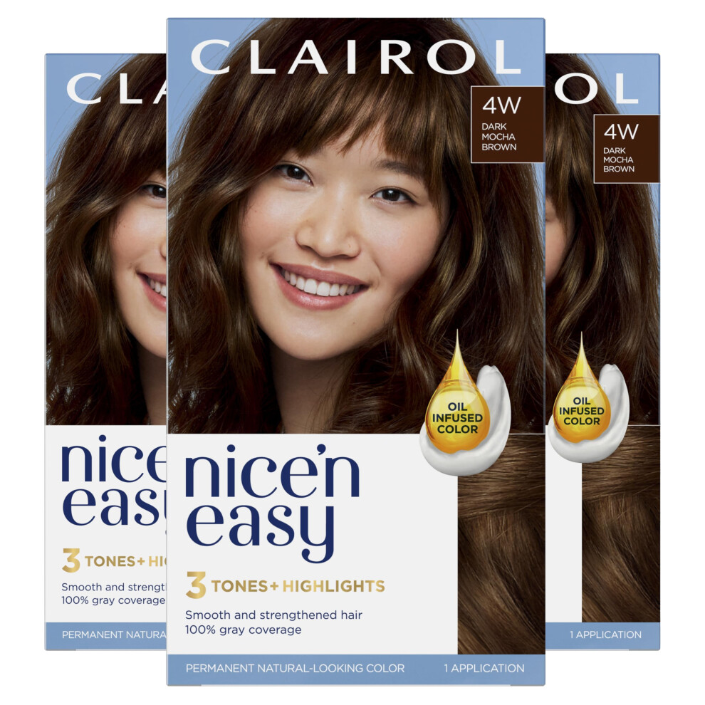 Clairol Nice'n Easy Permanent Hair Dye  4W Dark Mocha Brown Hair Color  Pack of 3