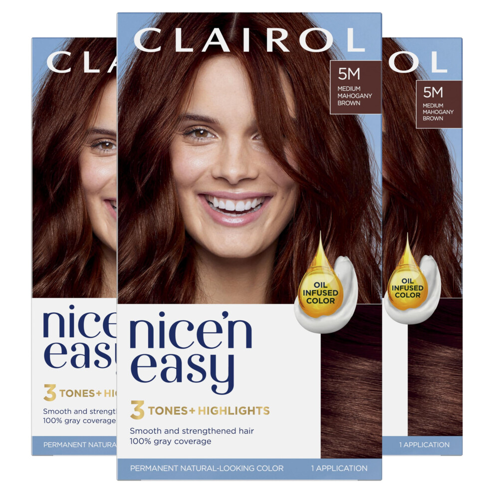 Clairol Nice'n Easy Permanent Hair Dye  5M Medium Mahogany Brown Hair Color  6.26 Fl Oz (Pack of 3)