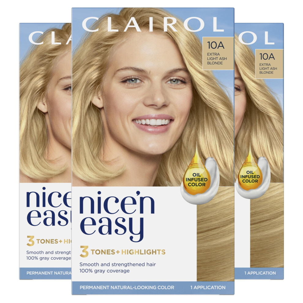 Clairol Nice'n Easy Permanent Hair Dye  10C Extra Light Cool Blonde Hair Color  Pack of 3