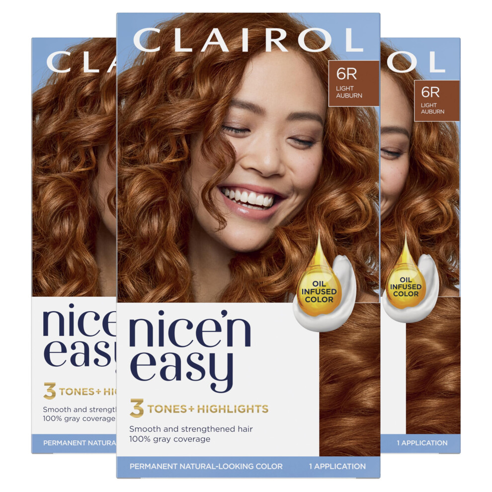 Clairol Nice'n Easy Permanent Hair Dye  6R Light Auburn Hair Color  Pack of 3