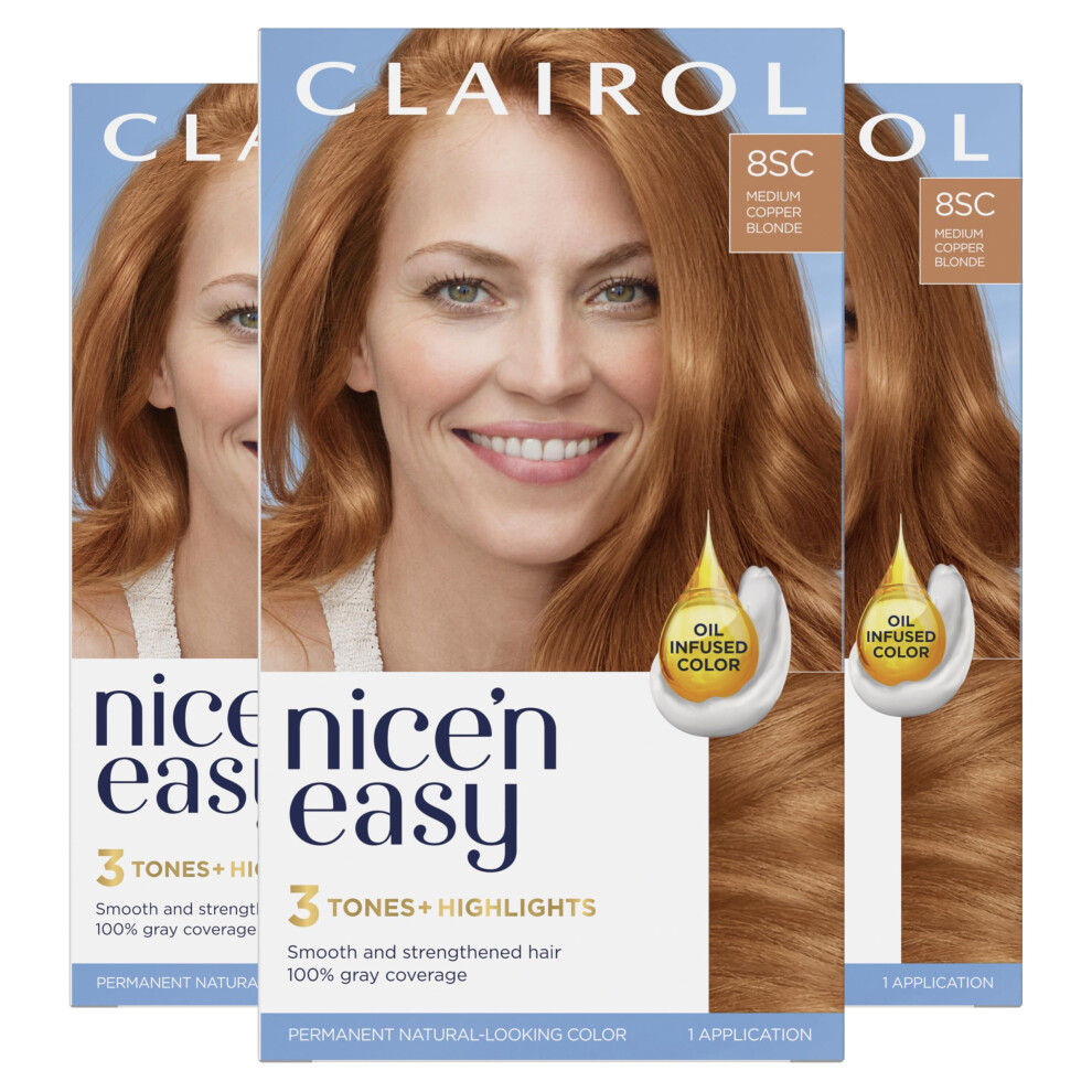 Clairol Nice'n Easy Permanent Hair Dye  8SC Medium Copper Blonde Hair Color  Pack of 3