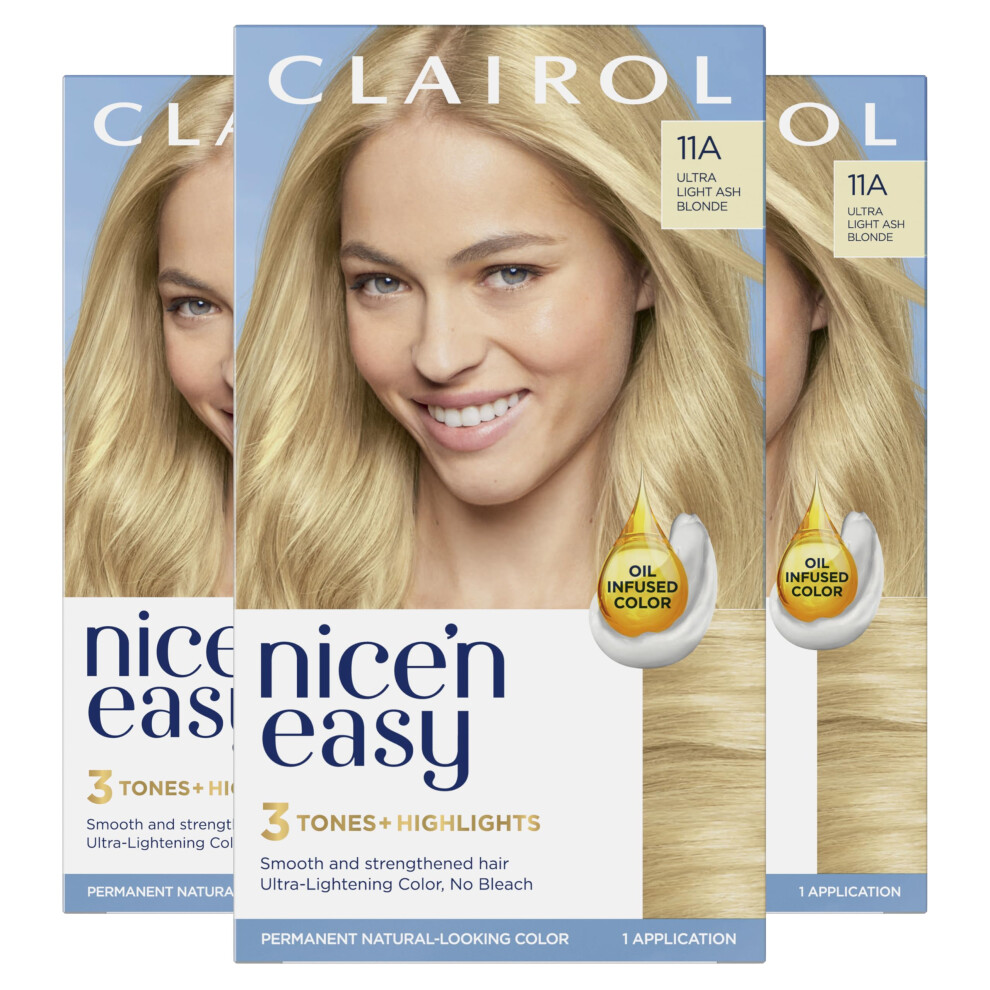 Clairol Nice'n Easy Permanent Hair Dye  11C Ultra Light Cool Blonde Hair Color  Pack of 3