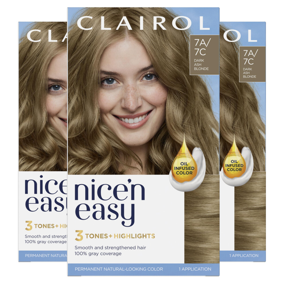 Clairol Nice'n Easy Permanent Hair Dye  7C Dark Cool Blonde Hair Color  Pack of 3 (Packaging May Vary)