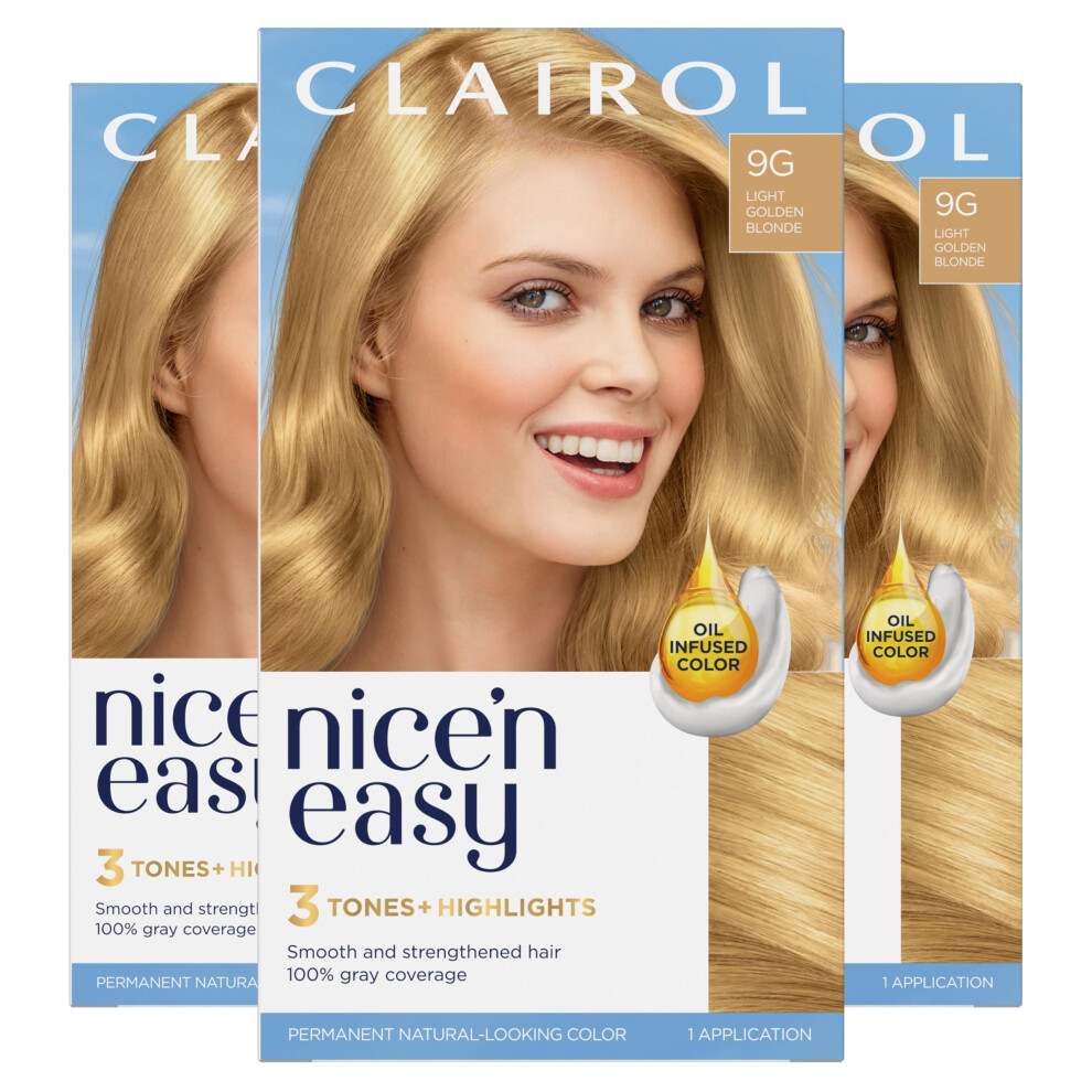 Clairol Nice'n Easy Permanent Hair Dye  9G Light Golden Blonde Hair Color  Pack of 3