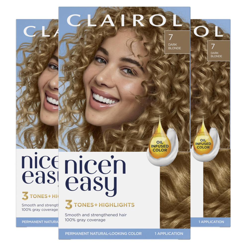 Clairol Nice'n Easy Permanent Hair Dye  7 Dark Blonde Hair Color  Pack of 3