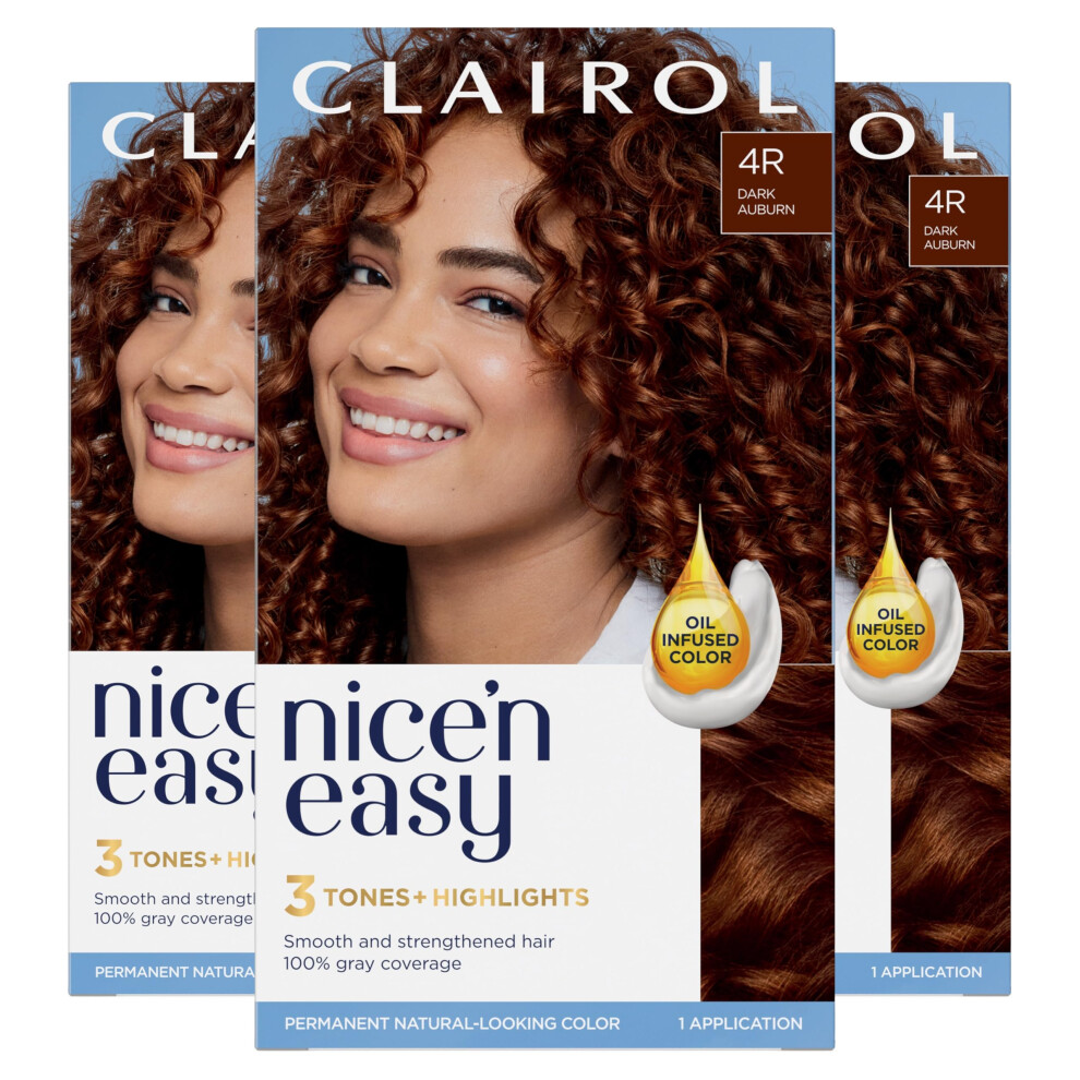 Clairol Nice'n Easy Permanent Hair Dye  4R Dark Auburn Hair Color  Pack of 3