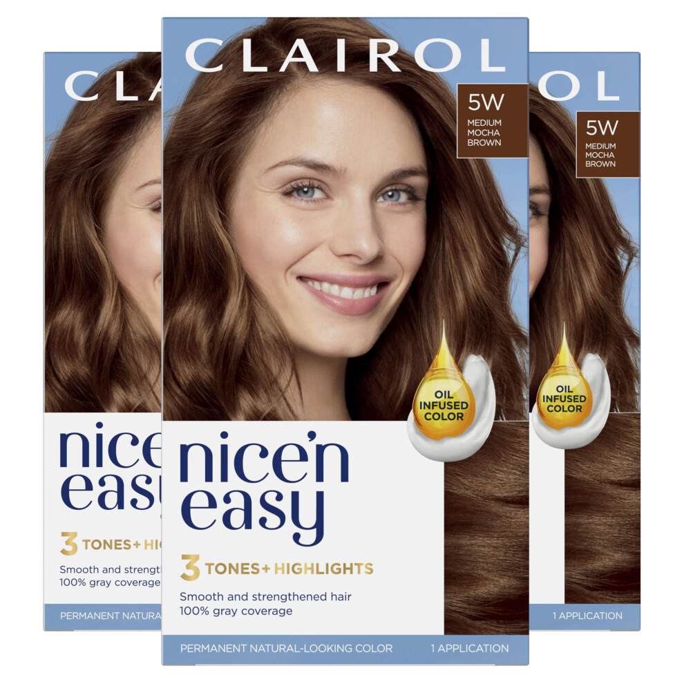 Clairol Nice'n Easy Permanent Hair Dye  5W Medium Mocha Brown Hair Color  Pack of 3