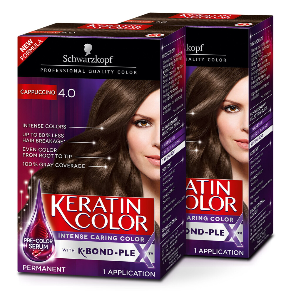 Schwarzkopf Keratin Color Permanent Hair Color Cream  4.0 Cappuccino (Pack of 2)