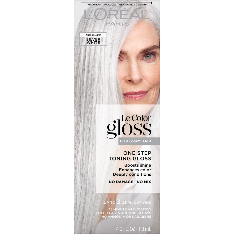 L'Oreal Paris Le Color Gloss One Step Toning Gloss  In-Shower Hair Toner with Deep Conditioning Treatment Formula for Gray Hair  Silver Whit