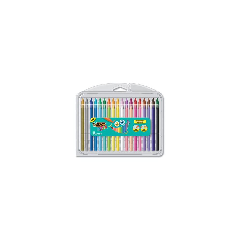 BIC BICBKPCP36AST Durable Kids Crayons Assorted Color Pack of 36