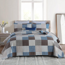 PANGUSHAN 100% bomull Quilt Set Queen Size Patchwork Pld Queen Quilt Sngverkast Bondgrd Ltt Tcke Vndbar Quilt Bl/Brun Sngverkast fr Qu