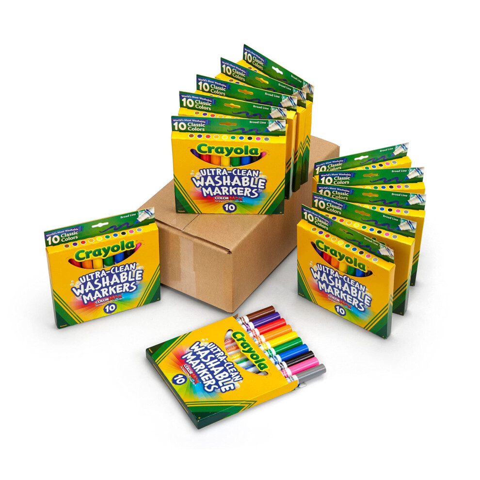 Crayola Ultra Clean Washable Markers (12 Boxes)  Bulk Markers for Kids  10 Broad Line Markers  Back to School Supplies for Kids