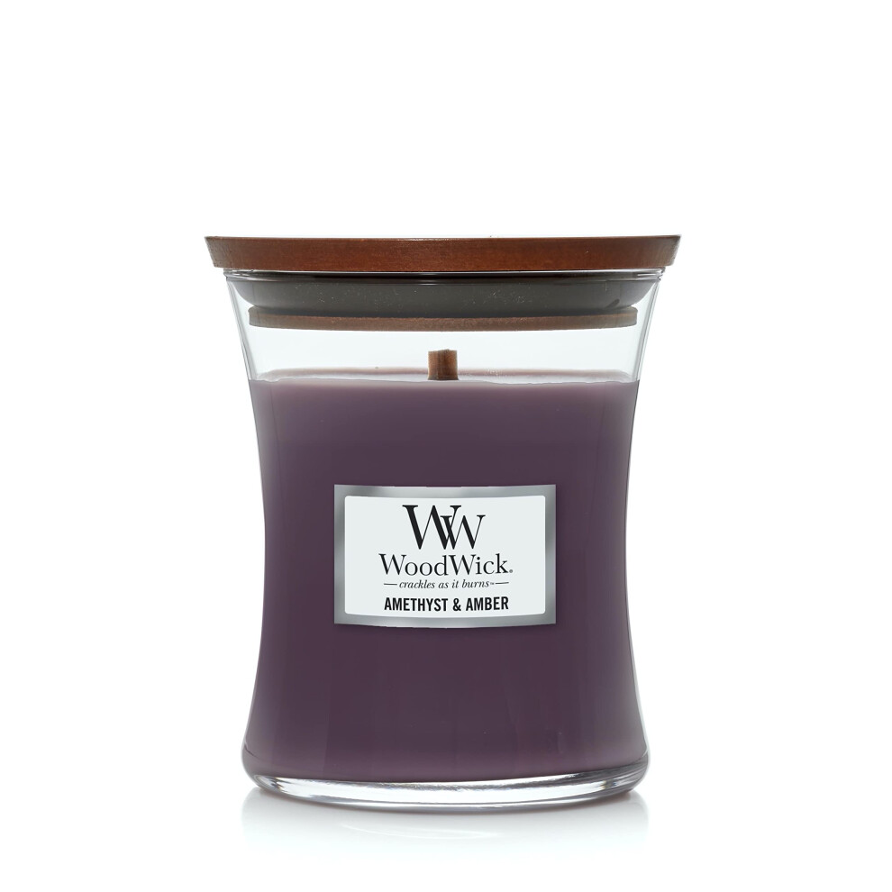 WoodWick Medium Hourglass Candle  Amethyst/Amber - Premium Soy Blend Wax  Pluswick Innovation Wood Wick  Made in USA