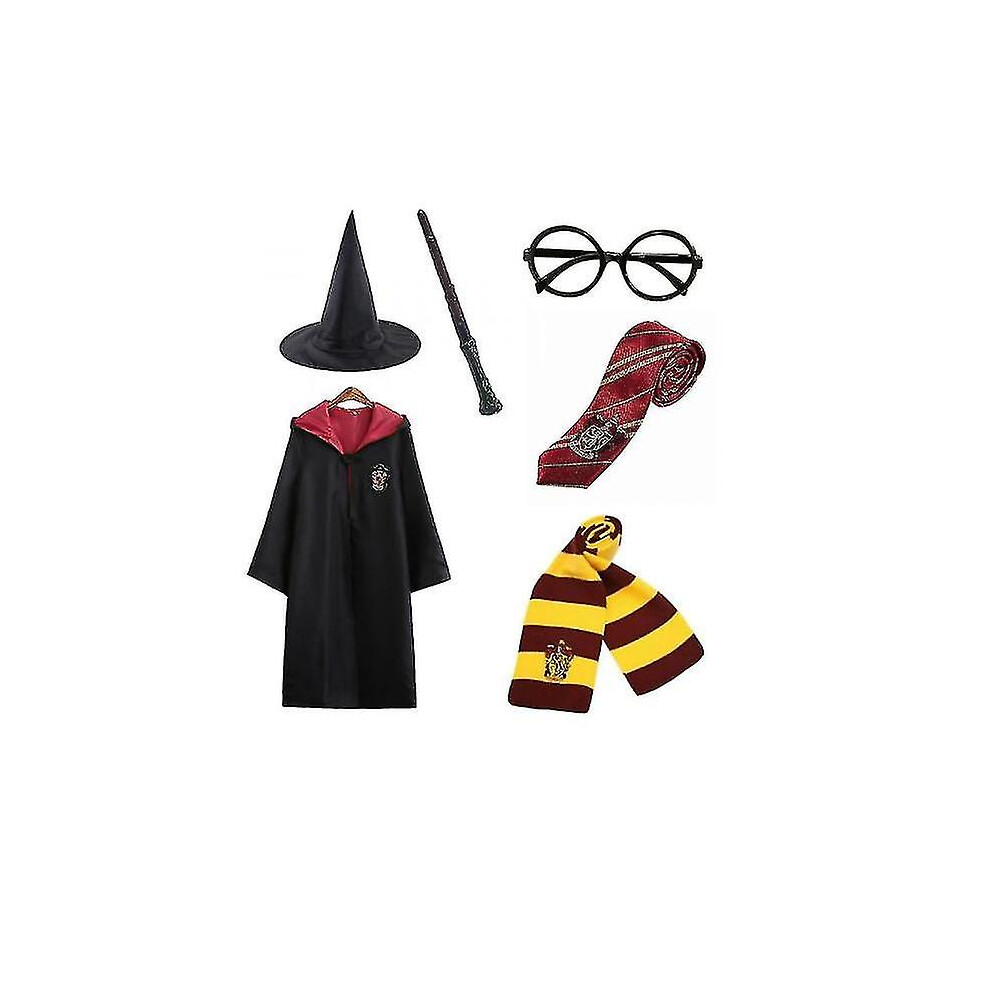 (, 155Cm (11-12 Years)) Magic Wizard 6Pc Set Magic Wizard Cosplay Fancy Dress Cape Cloak Costume-1 Red
