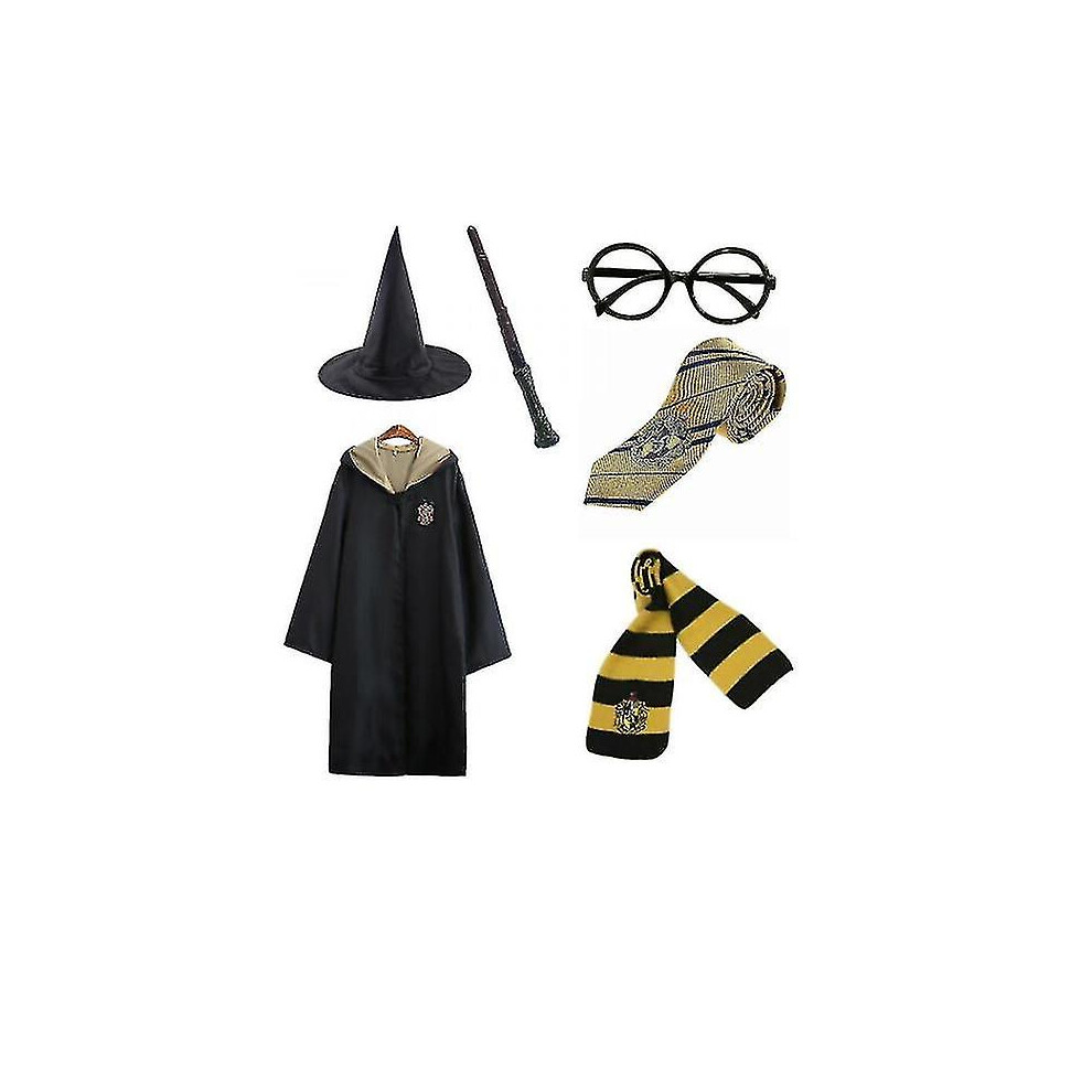 (, 135Cm (7-8 Years)) Magic Wizard 6Pc Set Magic Wizard Cosplay Fancy Dress Cape Cloak Costume-1 Yellow
