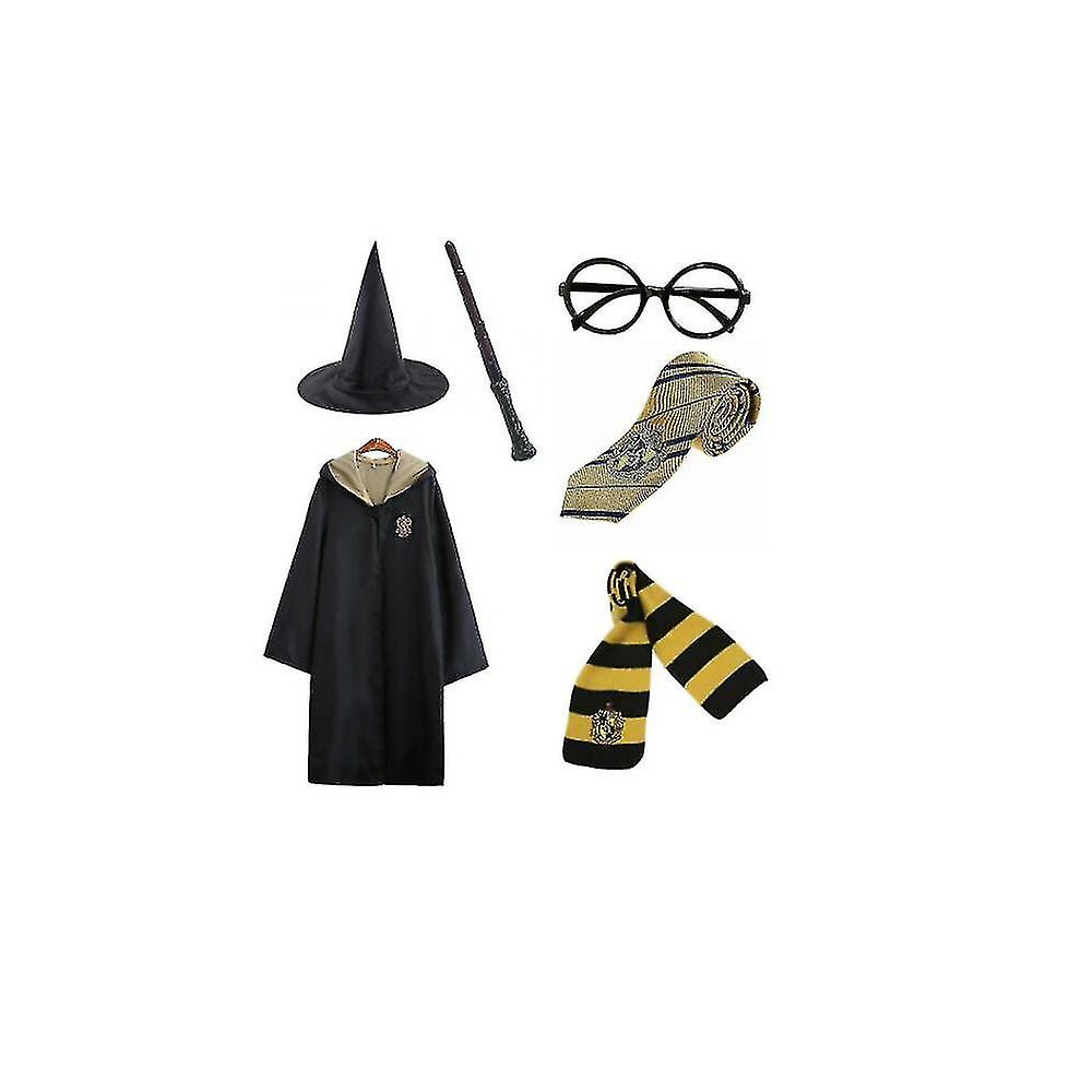 (, 155Cm (11-12 Years)) Magic Wizard 6Pc Set Magic Wizard Cosplay Fancy Dress Cape Cloak Costume-1 Yellow