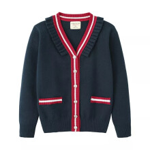 (Blue, 9-10 Years) Girls Knitted Cardigan Children's Sweater Cardigan Contrast Color Coat