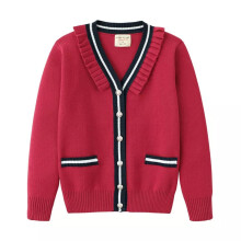 (Red, 10-11 Years) Girls Knitted Cardigan Children's Sweater Cardigan Contrast Color Coat