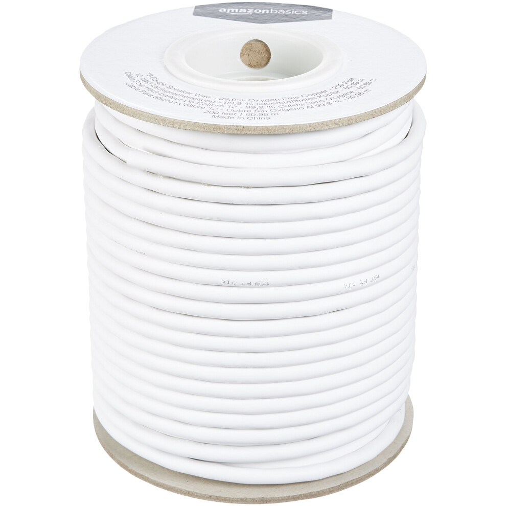 Amazon Basics 12-Gauge Audio Speaker Wire Cable - 99.9% Oxygen Free Copper  200-Foot  White