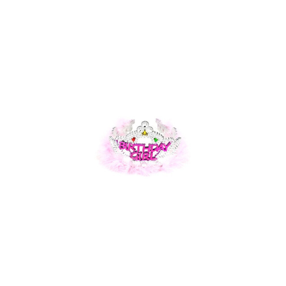 Forum Novelties Women's With Pink Faux-fur FLASHING TIARA BIRTHDAY GIRL  As Shown  One Size US