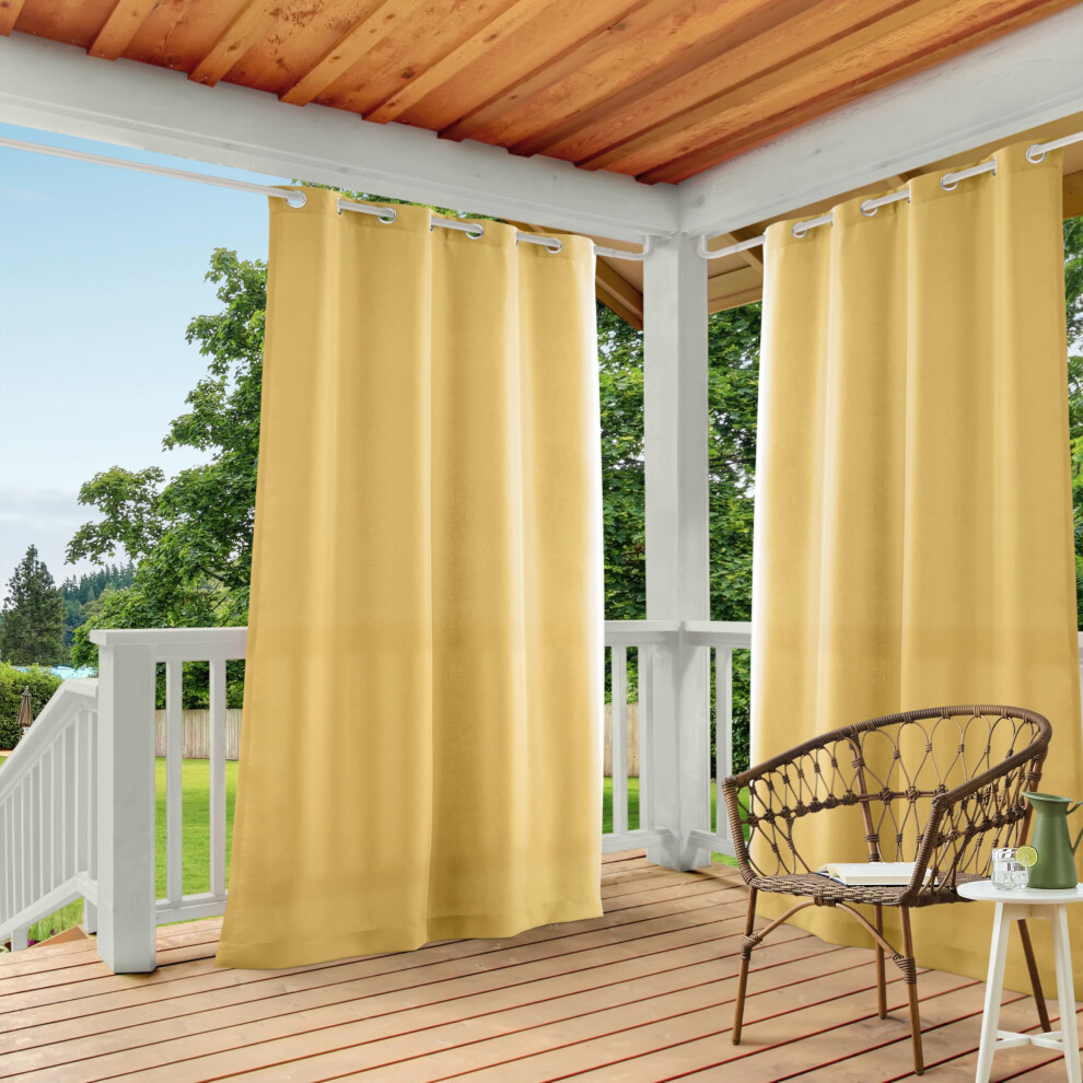 TOWN & COUNTRY BASICS Cabana Solid GT Indoor/Outdoor Light Filtering Grommet Top Curtain Panel Pair  54x84  Sundress Yellow  2 Count