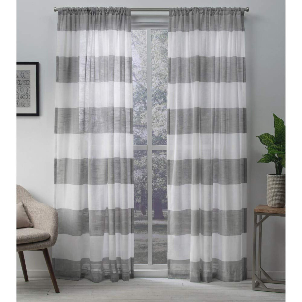 Rideaux Exclusifs Darma, Paire De Rideaux Semi-Transparents Filtrant La Lumi Re, Avec Passe-Tringle, En Lin, 50 X 84, Noir Perle, Lot De 2-image