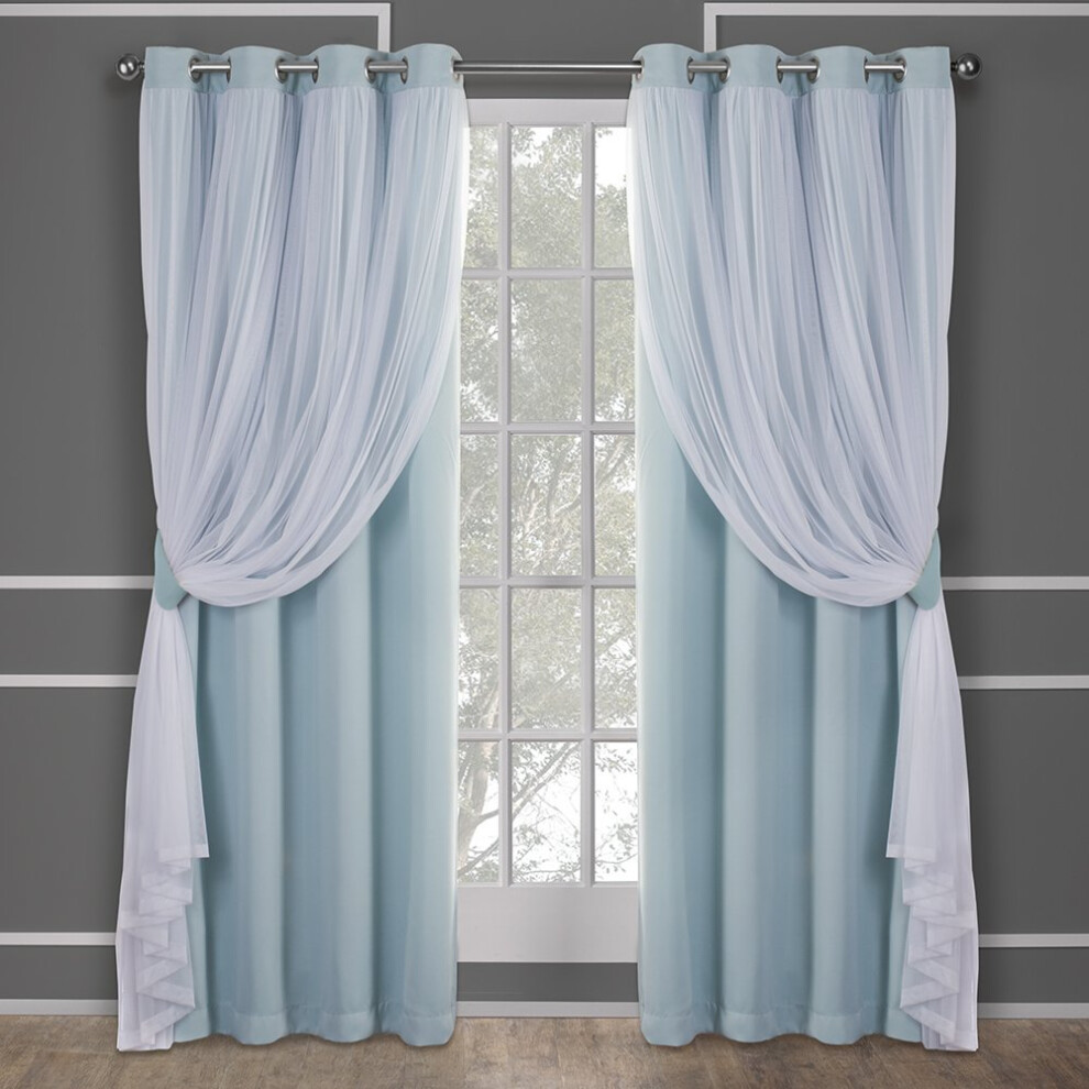 TOWN & COUNTRY LUXE Exclusive Home Catarina Layered Solid Room Darkening Blackout and Sheer Grommet Top Curtain Panel Pair  52x96  Aqua 2 Co