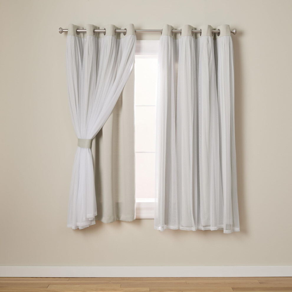 TOWN & COUNTRY LUXE Exclusive Home Catarina Layered Solid Room Darkening Blackout and Sheer Grommet Top Curtain Panel Pair  52x63  Cloud Gre