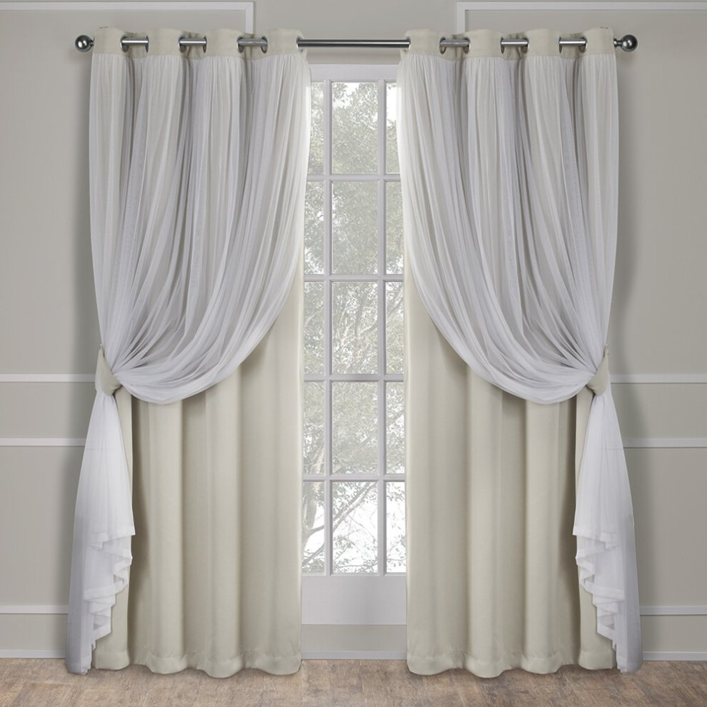 TOWN & COUNTRY LUXE Exclusive Home Catarina Layered Solid Room Darkening Blackout and Sheer Grommet Top Curtain Panel Pair  52x96  Sand 2 Co