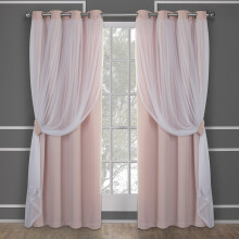 TOWN & COUNTRY LUXE Exclusive Home Catarina Layered Solid Room Darkening Blackout and Sheer Grommet Top Curtain Panel Pair 52x108 Rose Blu