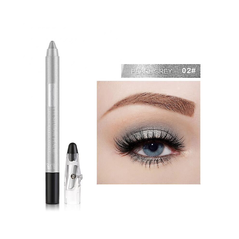 (02 pearl grey) 12 Colors Eye Shadow Pencil Long-lasting Non-smudge-free Sharpener And Sharpening-image-OPC-PFNQQ96-NEW