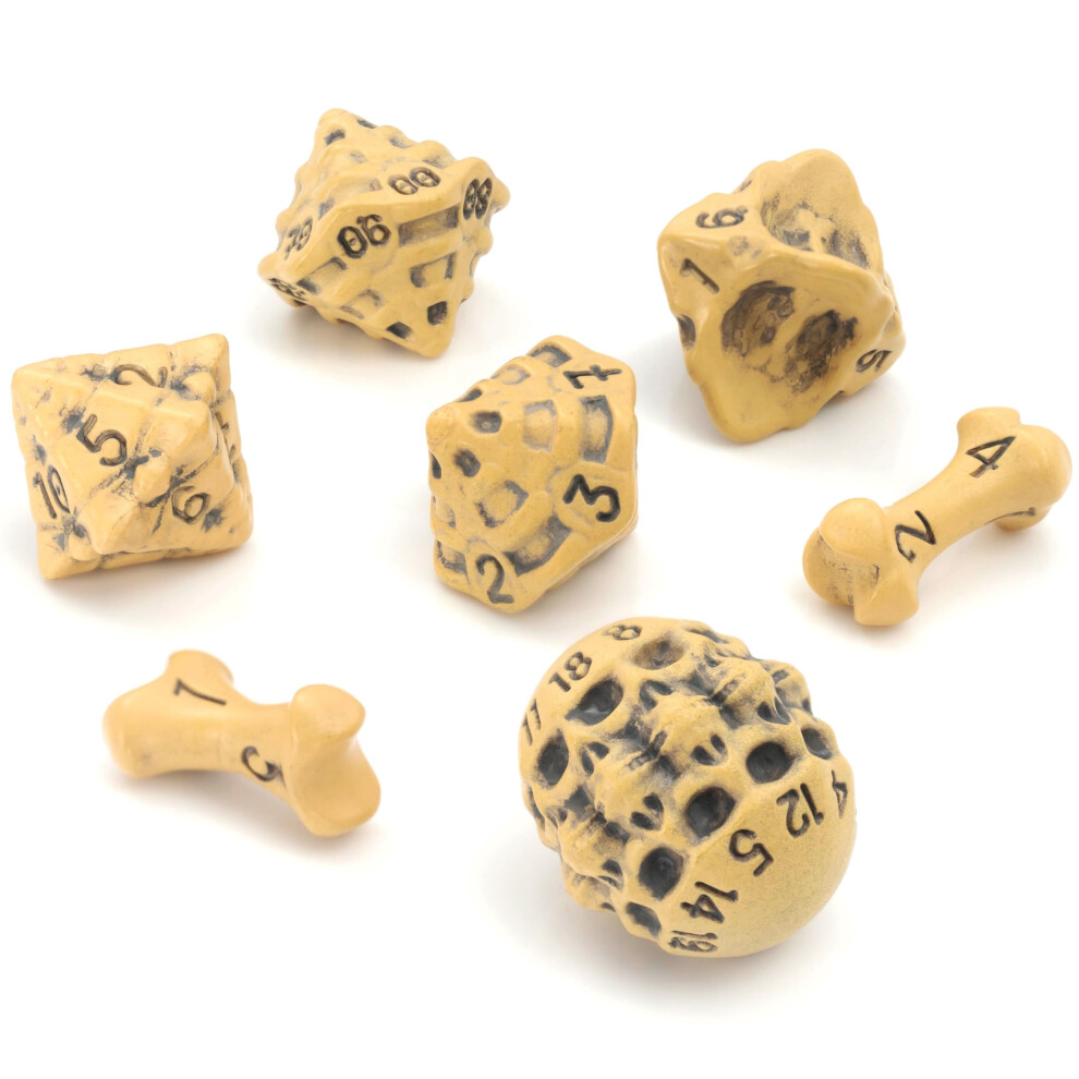 DND Dice Set - Set of 7 Polyhedral Skull & Bone RPG Dice - D20  D12 %D10  D10  D8  D6 & D4 Sided. Cool & Unique Gift for Dungeons & Dragons