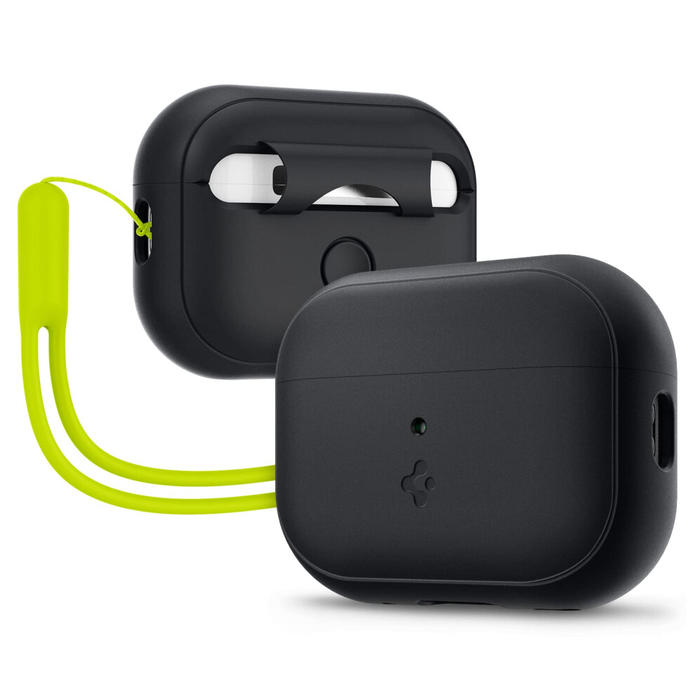 Spigen Silicone Fit Designed for AirPods Pro 2nd Generation Case 2022/2023 (USB-C/Lightening Cable) Airpods Pro 2 Case with Lanyard - Black/