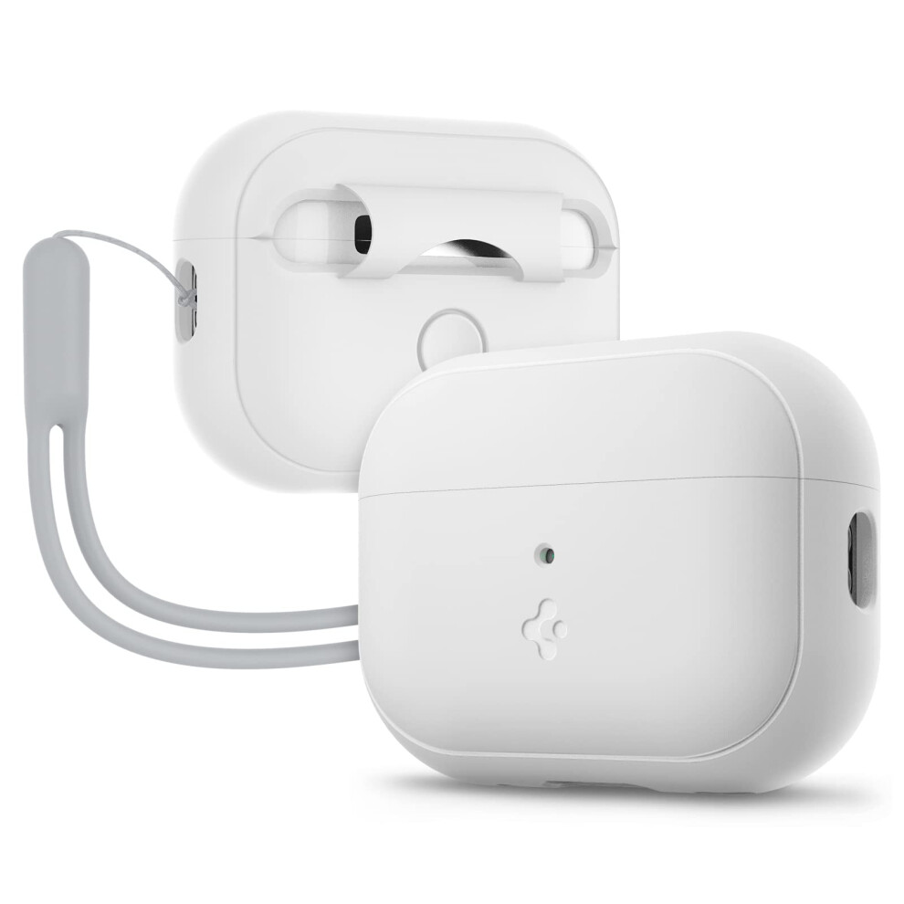 Spigen Silicone Fit Designed for AirPods Pro 2nd Generation Case 2022/2023 (USB-C/Lightening Cable) Airpods Pro 2 Case with Lanyard - White/