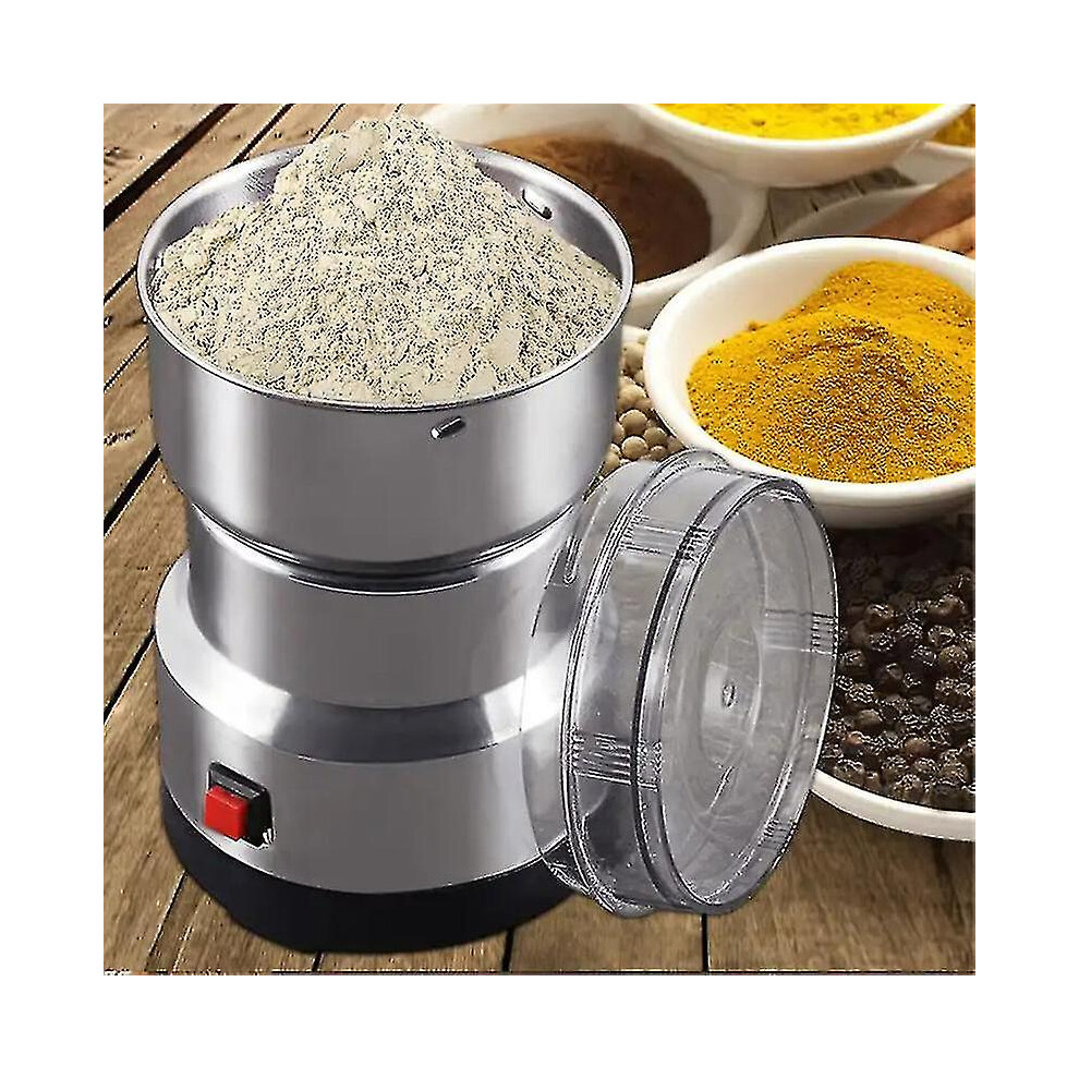 (Us Plug) 2023-Multifunctional Home Grinder Machine Cereals Nuts Beans Spices Grains Grinding Machine Electric Grinder Kitchen Silver