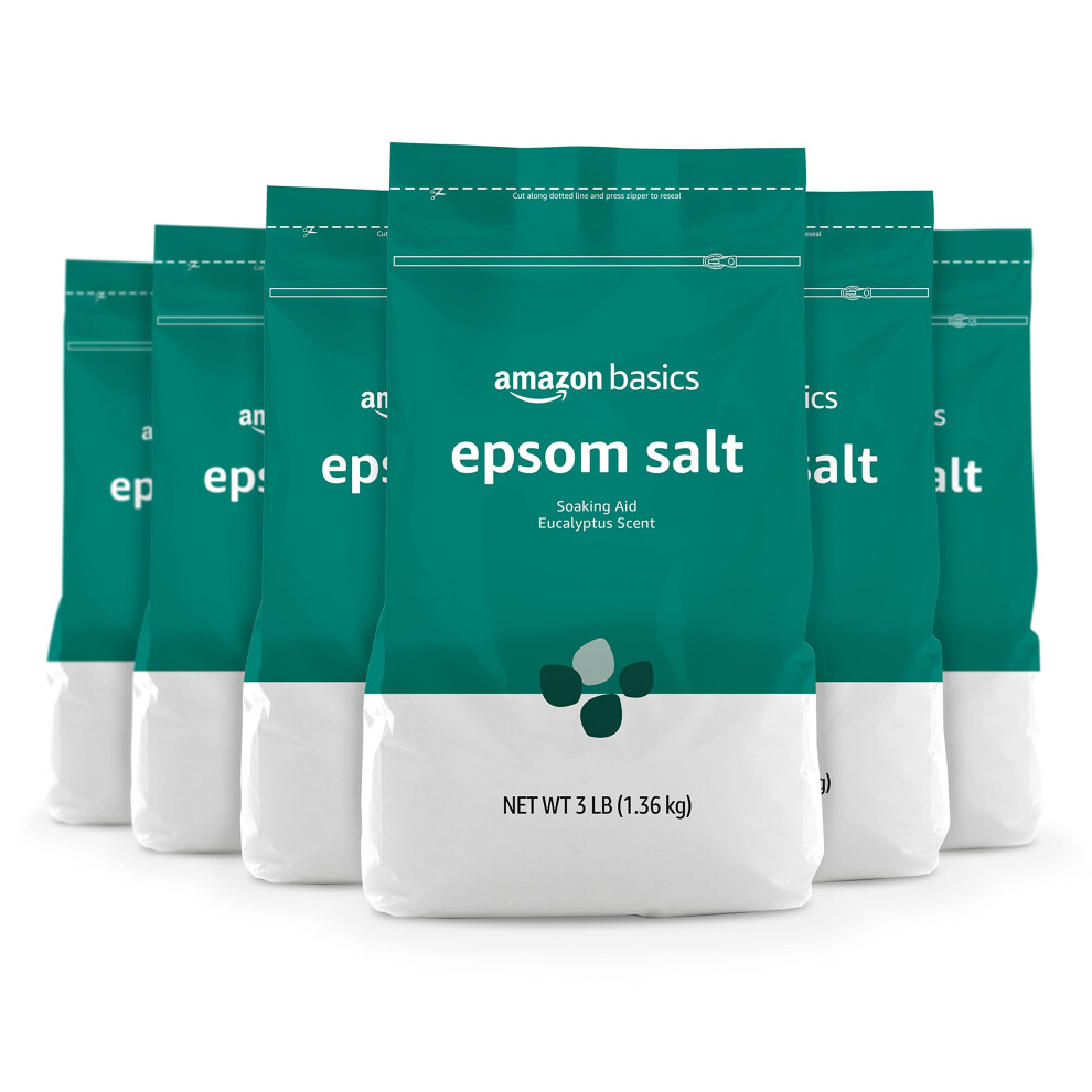 Amazon Basics Epsom Salt Soaking Aid  Eucalyptus Scented  3 Pound (Pack of 6) (Previously Solimo)