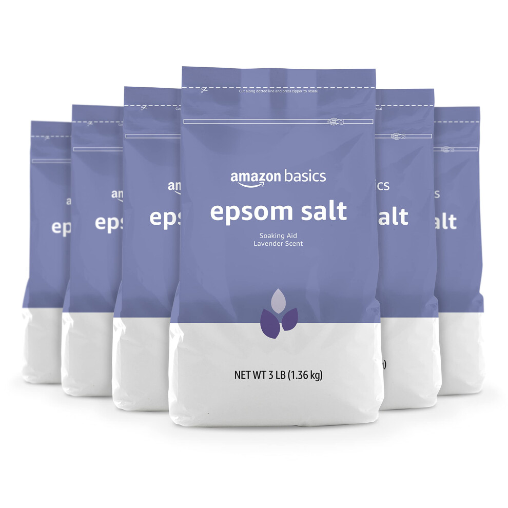 Amazon Basics Epsom Salt Soaking Aid  Lavender Scented  3 Pound  6-Pack (Previously Solimo)