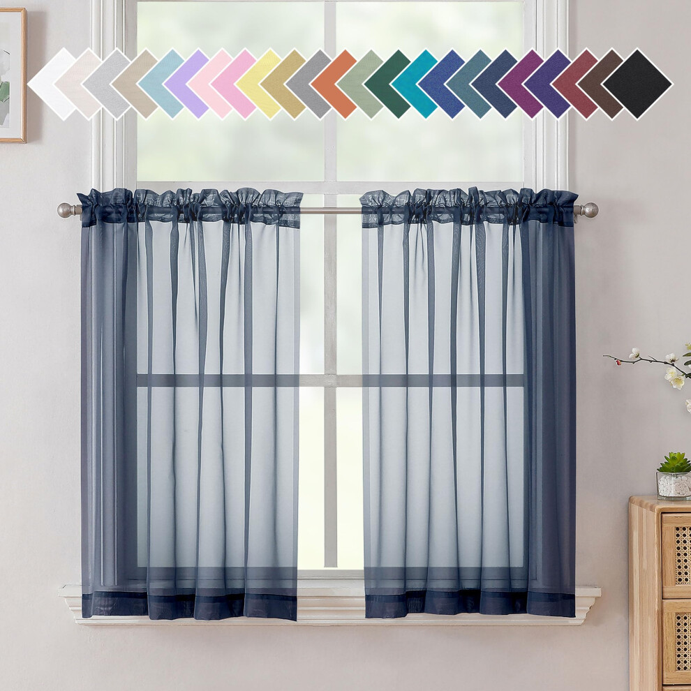 Cortinas Transparentes Aiyufneg Azul Marino De 91 Cm De Largo, Cortas, Para Cocina, De Gasa, Para Ba O, 2 Paneles, Con Bolsillo Para Varilla, 101-image