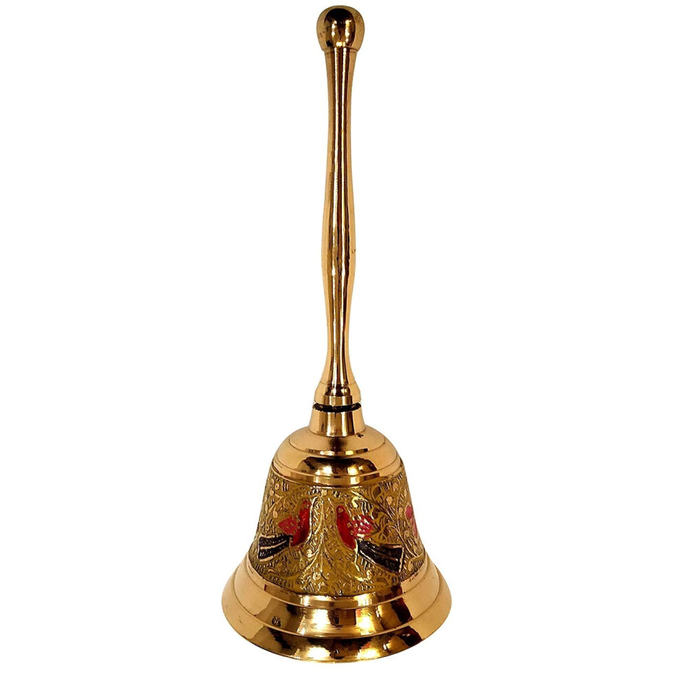 Akanksha Arts Brass Made Pooja Bell  Engraved Meenakari Work - 6"" inch Tall