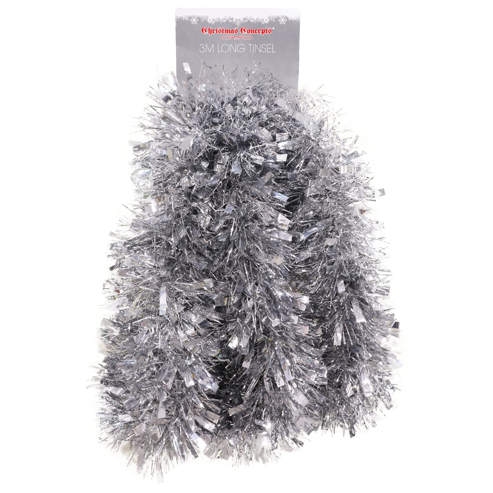 Christmas Concepts 3m (9.10ft) Chunky/Fine Christmas Tinsel Garland - Christmas Decoration Tinsel Garland (Silver)