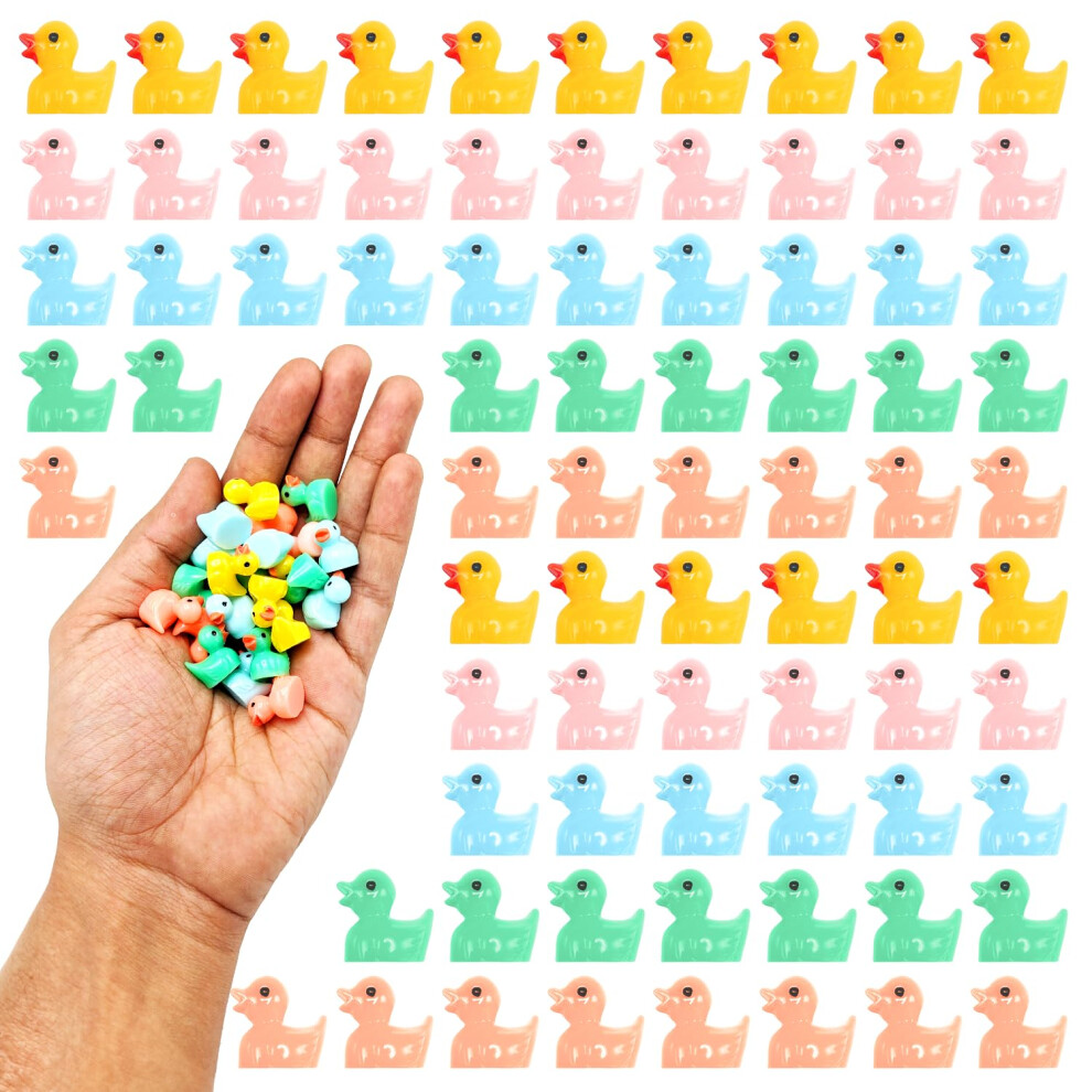 JADA 100 Pieces Mini Resin Duck  Multicolor Mini Ducks for Kids Baby Shower  Miniature Figures Micro Fairy Garden Landscape Aquarium Dollhou