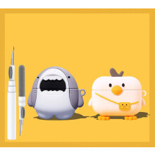 Niedliche Enten- und Hai-Hlle fr Airpods der 3. Generation, lustige 3D-Cartoon-Kawaii-Airpods-3-Silikonschale mit Reinigungsset und Schlsselanhng