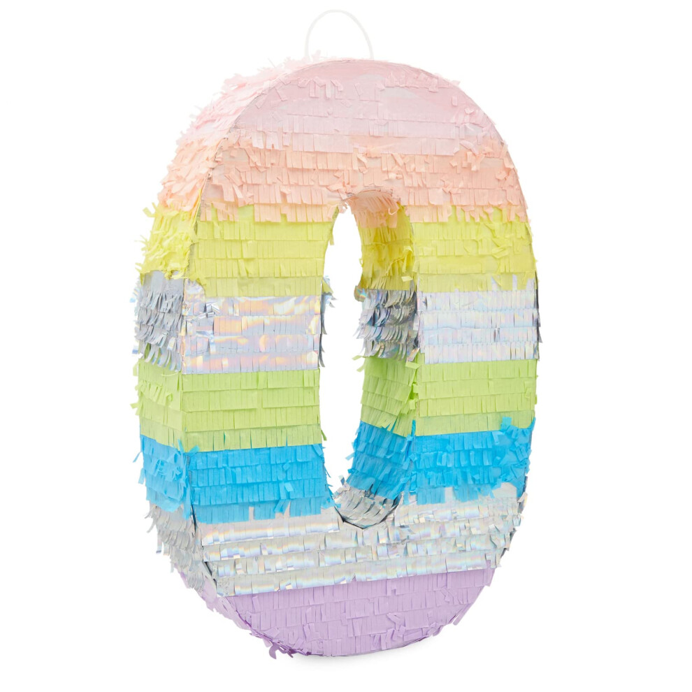 BLUE PANDA - Grande Pinata Numéro 0 pour Décorations de Fête d'Anniversaire de Fille Arc-en-ciel Pastel (21x14.4x4 In)
