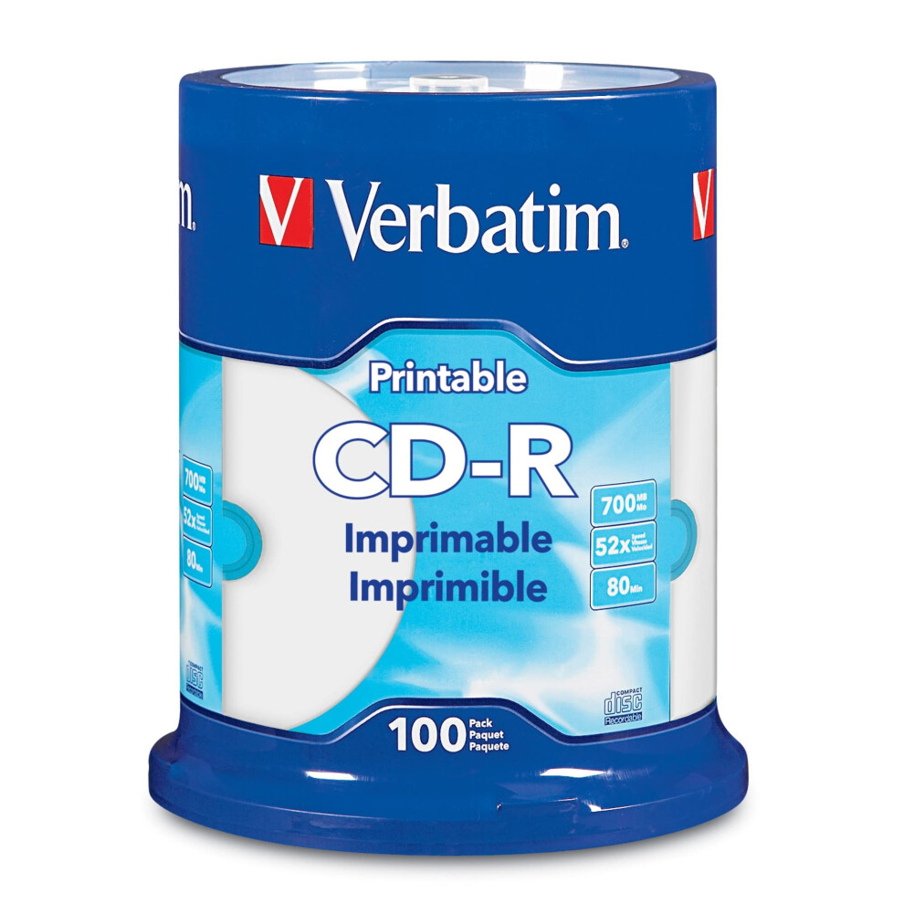 Verbatim CD-R Printable Disc Spindle  White  Pack of 100