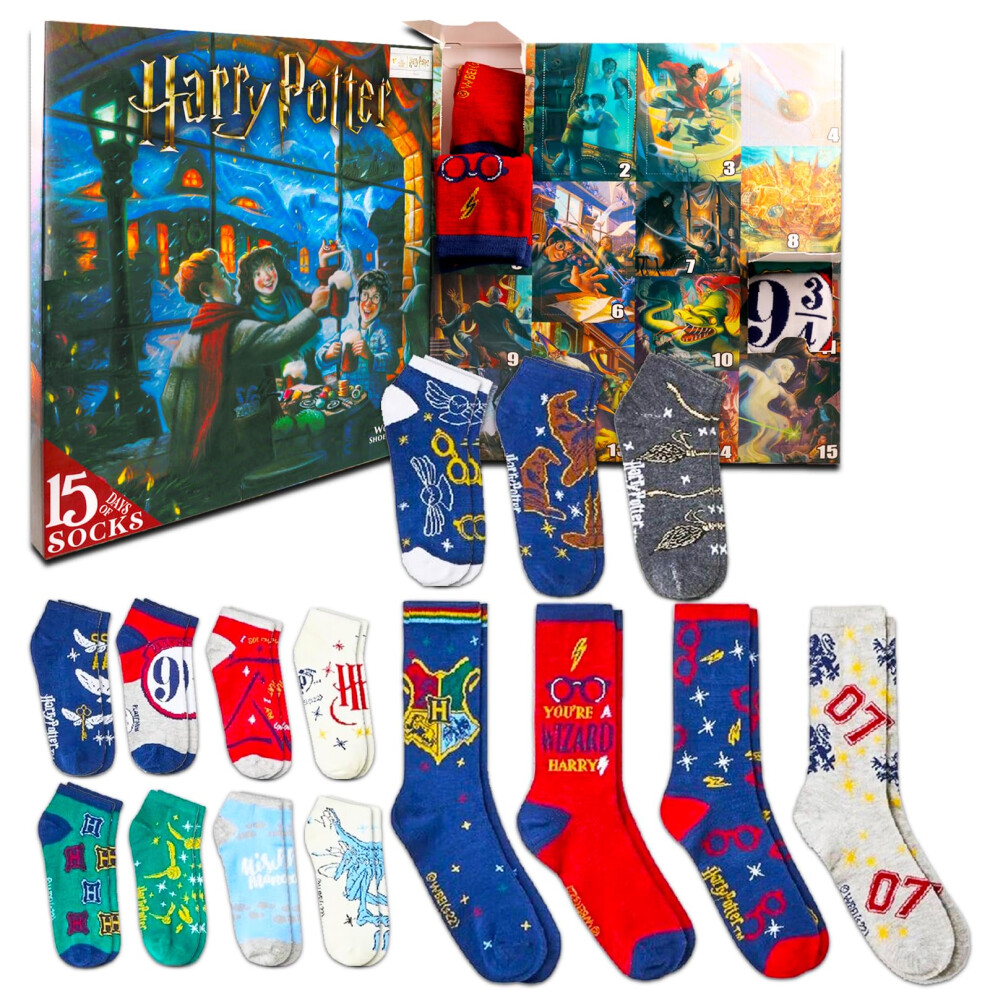 Harry Potter Countdown to Christmas Advent Calendar Sock Set - Bundle of 15 Pair of Harry Potter Socks for Kids and Adults | Harry Potter So