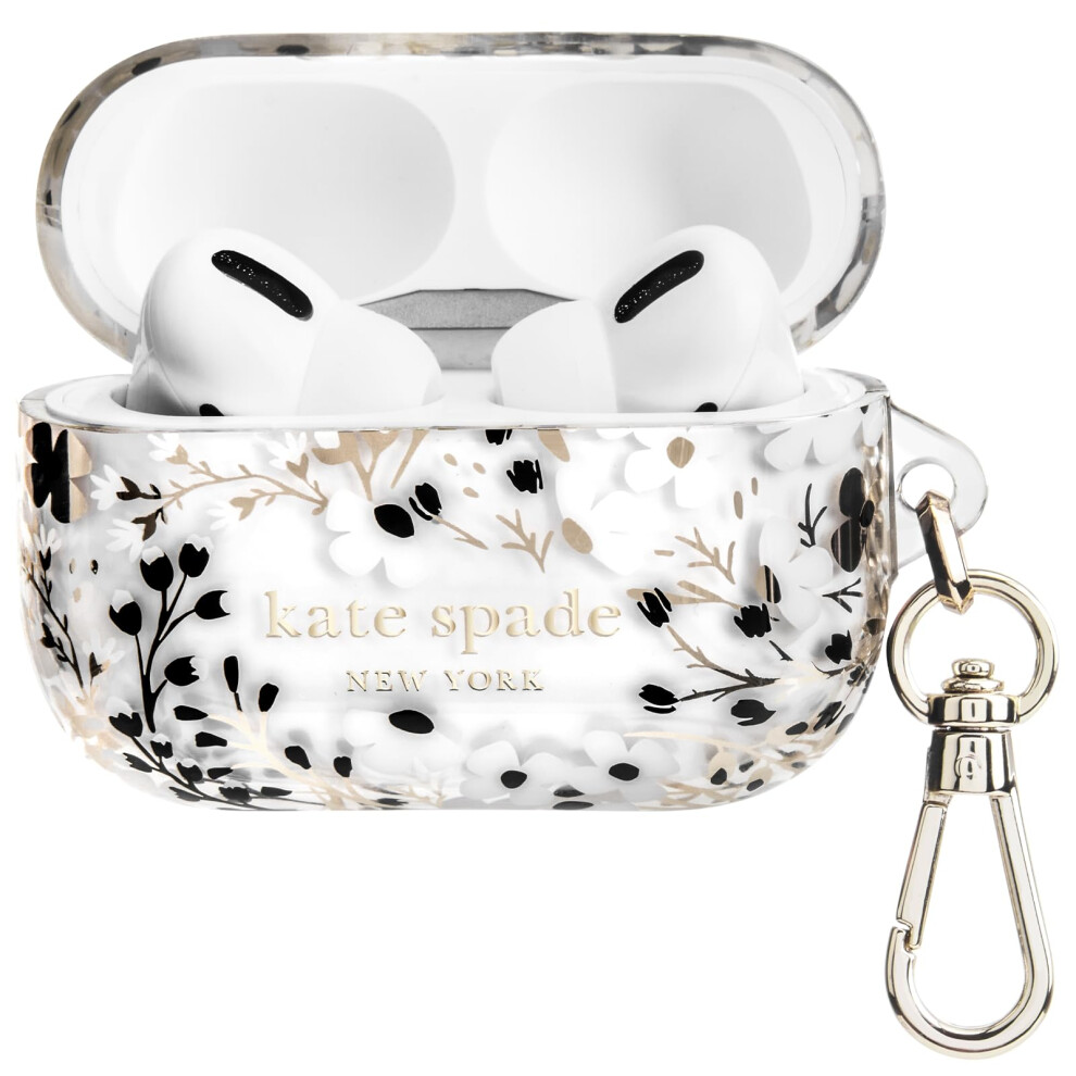 Kate Spade New York AirPods Pro Protective Case with Keychain Ring - Multi Floral Black and White  Compatible with AirPods Pro 2nd / 1st Gen