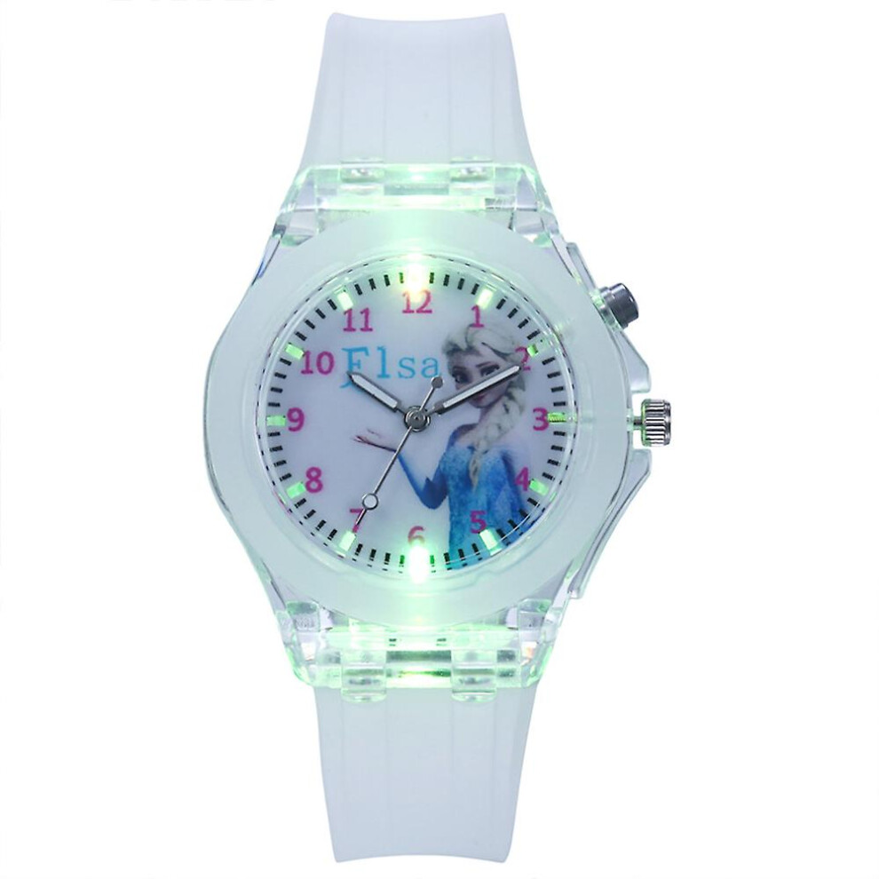 (Elsa ) Kids Frozen Princess Elsa Silicone Night Luminous Watch Bracelet White